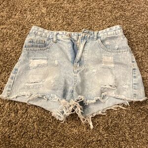 High waisted ripped raw cut denim shorts